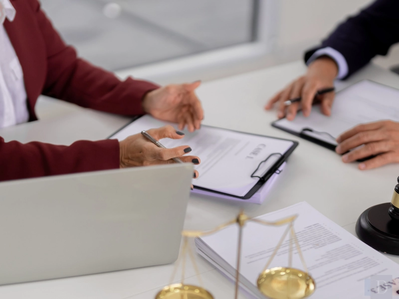 Lawyers discuss legal documents. This image complements the blog addressing the question, "what is a letter of administration?"