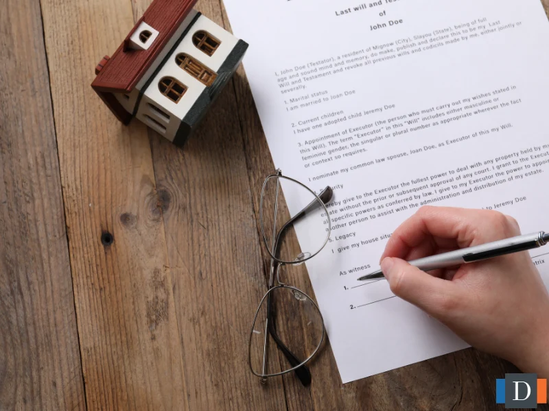 A person signs a document. For the page titled "Probate Attorney and Probate Lawyer in Wake Forest, NC."