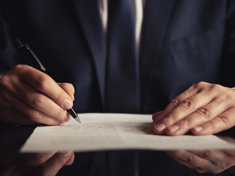 A lawyer signing a document. Cary wrongful death lawyer. 