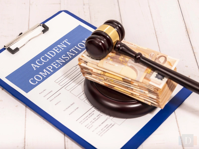 Accident claim form under a gavel. Image accompanies the page for "Wake Forest Personal Injury Lawyer."