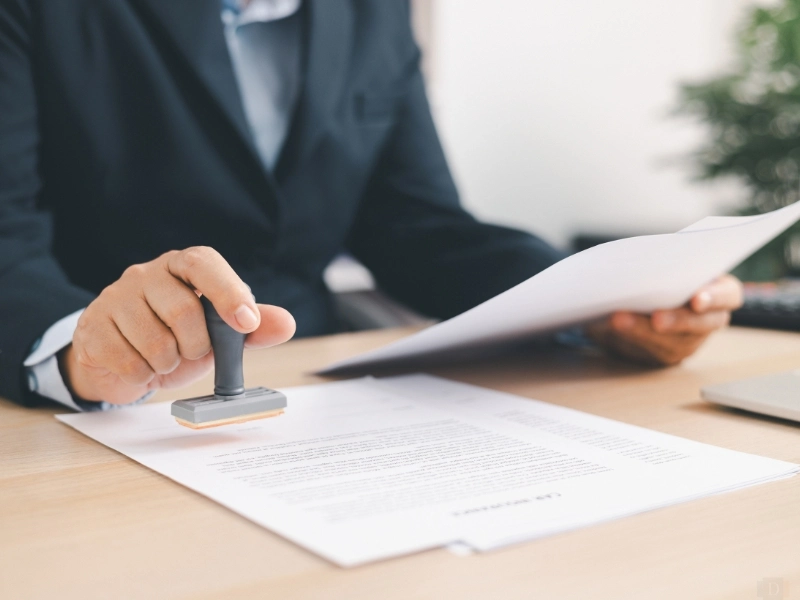 Cary trusts lawyer stamping a legal document.