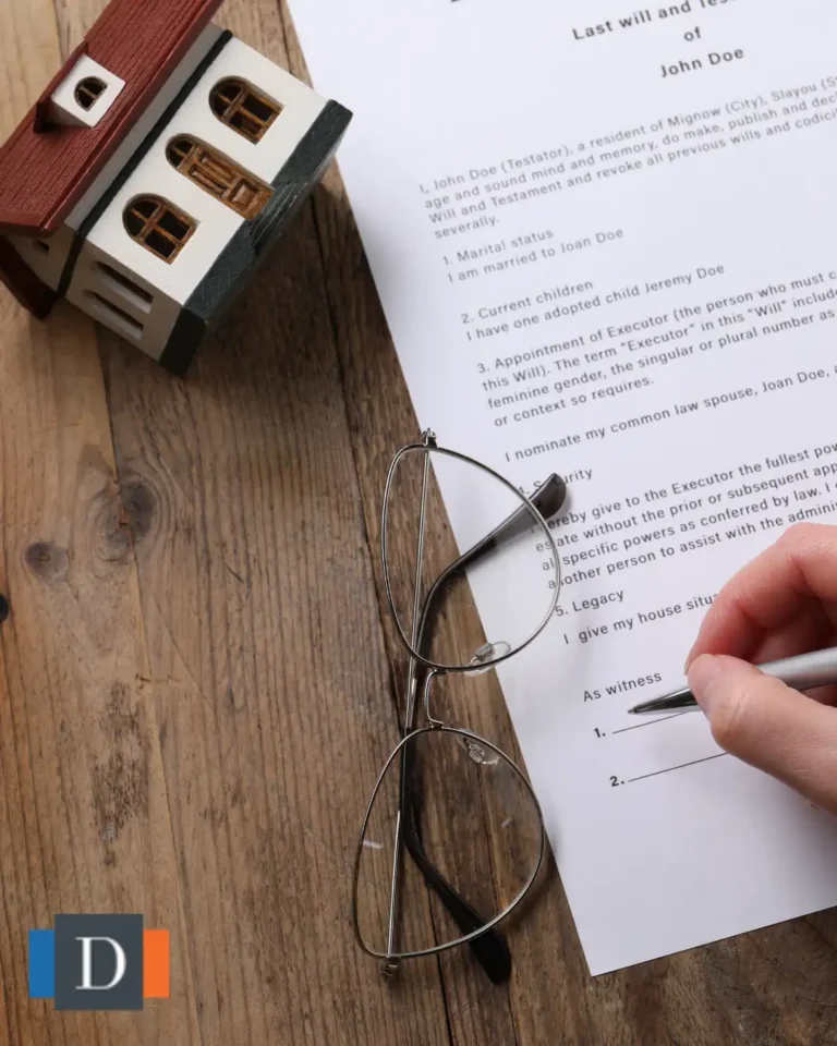 Signing a last will and testament document illustrating what happens if you die without a will and how estates are distributed.