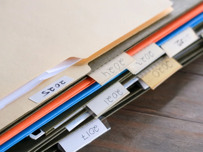 File folders labeled with respective years. Durable powers of attorney in Cary, NC help legally execute these documents.