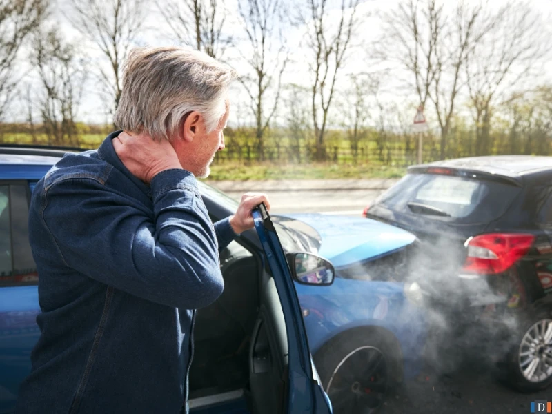Senior driver with neck pain after a car accident. He will consult with a Cary, NC personal injury lawyer to learn about subrogation liens in North Carolina after a personal injury.