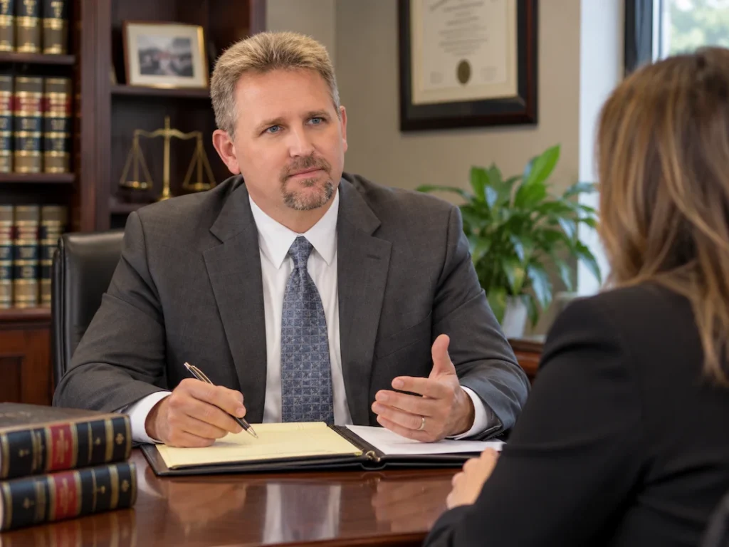 Attorney consulting with a client. Temporary Restraining Order Attorney in Cary
